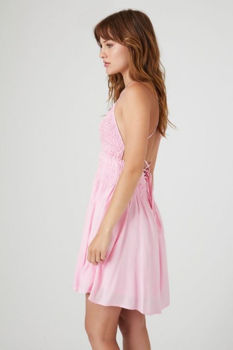 Vestido Forever 21 Smocked Ruffle Cami Mini Mujer Rosas Claro | TJffUkIzl4G