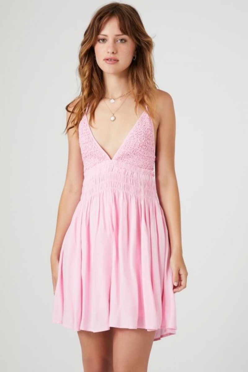 Vestido Forever 21 Smocked Ruffle Cami Mini Mujer Rosas Claro | TJffUkIzl4G