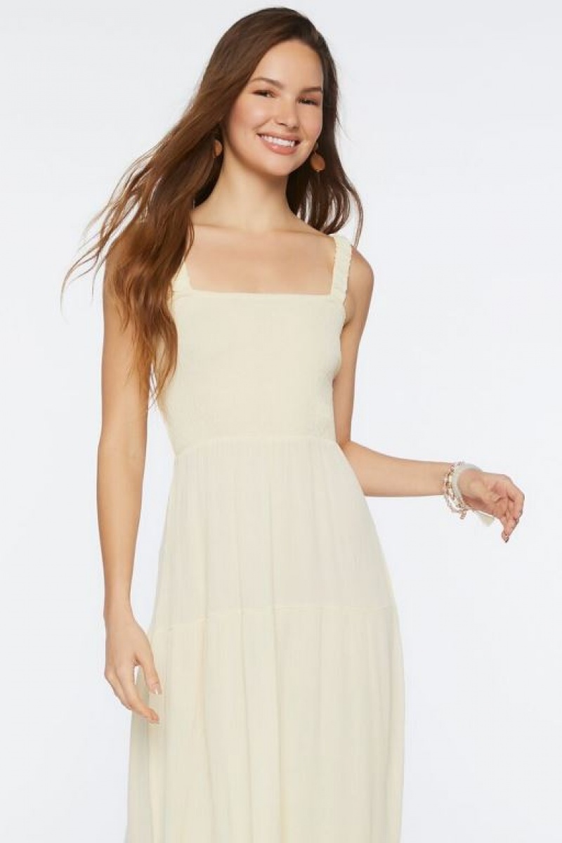 Vestido Forever 21 Smocked Strappy Midi Mujer Amarillo Claro | rRgYK5YNMVM