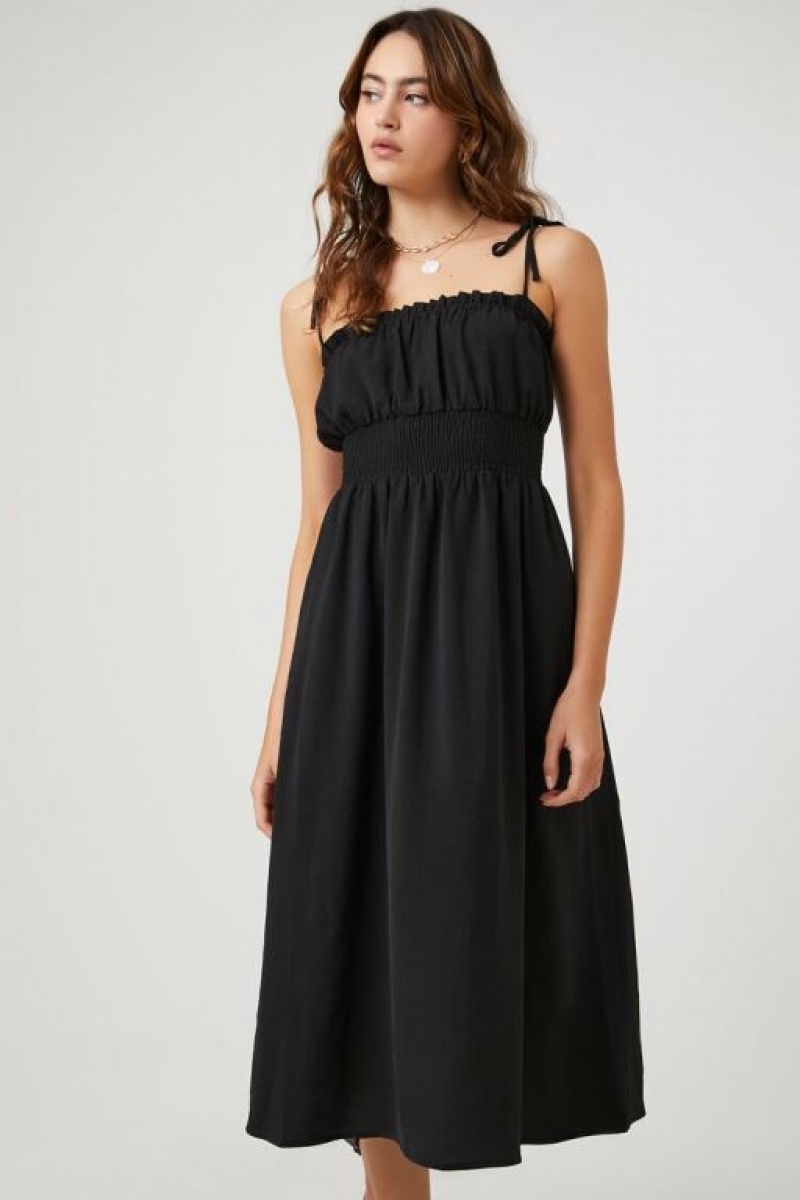 Vestido Forever 21 Smocked Tie Strap Midi Mujer Negras | VKqIhwcSASZ