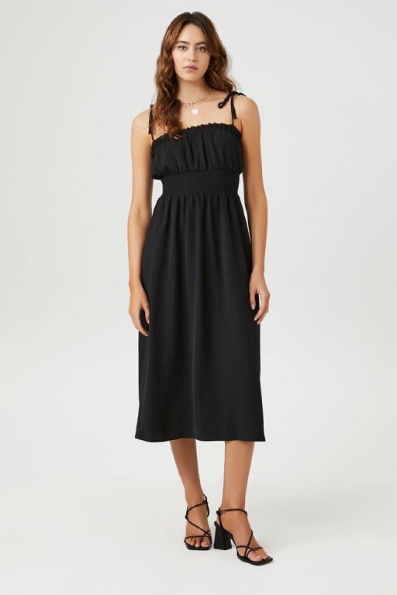 Vestido Forever 21 Smocked Tie Strap Midi Mujer Negras | VKqIhwcSASZ