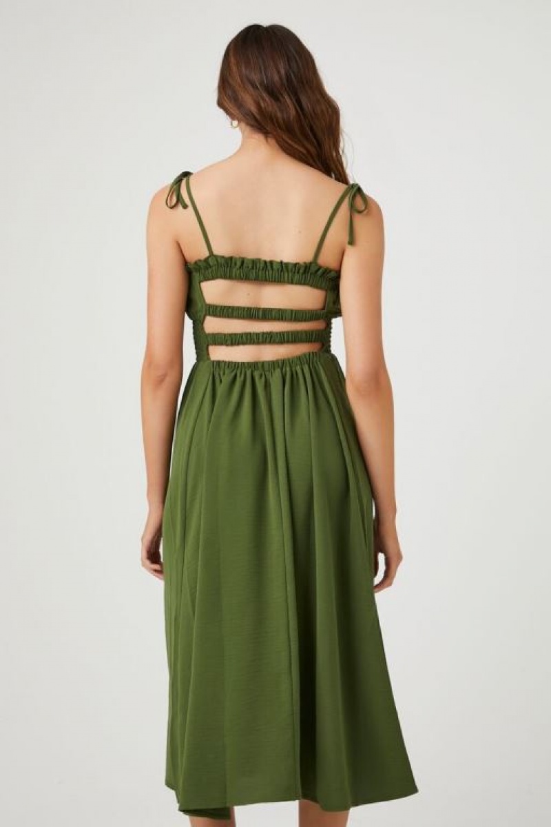 Vestido Forever 21 Smocked Tie Strap Midi Mujer Gris Verde | Pxs7lXaK4MC