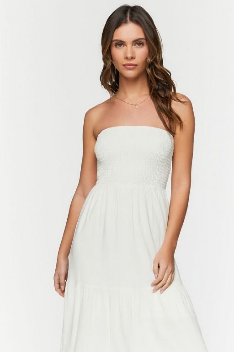 Vestido Forever 21 Smocked Tiered Tube Maxi Mujer Blancas | J80ZxC3taoa