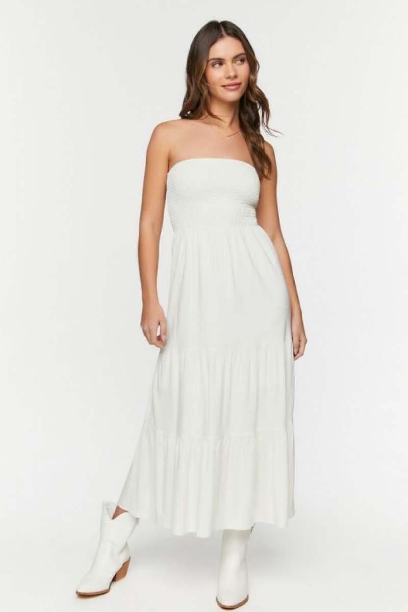 Vestido Forever 21 Smocked Tiered Tube Maxi Mujer Blancas | J80ZxC3taoa