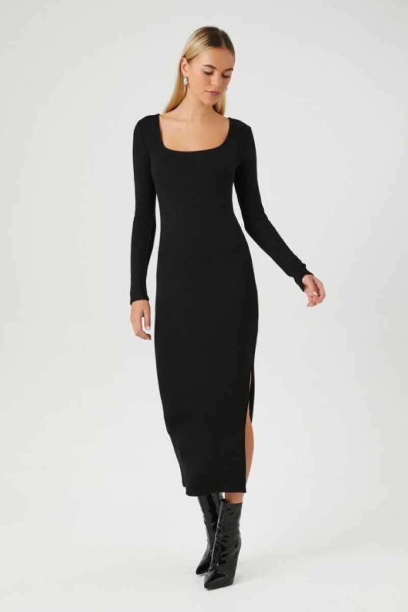 Vestido Forever 21 Square Neck Slit Midi Mujer Negras | 165Vnp5pAzd