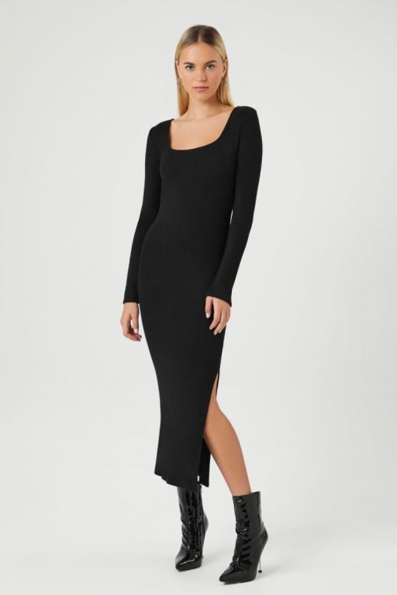 Vestido Forever 21 Square Neck Slit Midi Mujer Negras | 165Vnp5pAzd