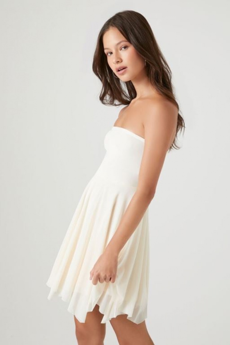 Vestido Forever 21 Strapless Handkerchief Mini Mujer Creme | cqa6cnTRn2N