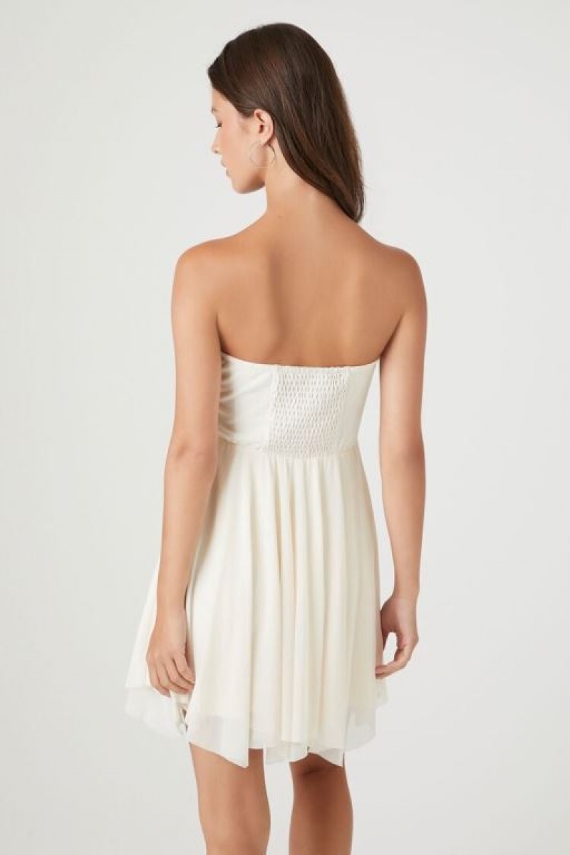 Vestido Forever 21 Strapless Handkerchief Mini Mujer Creme | cqa6cnTRn2N