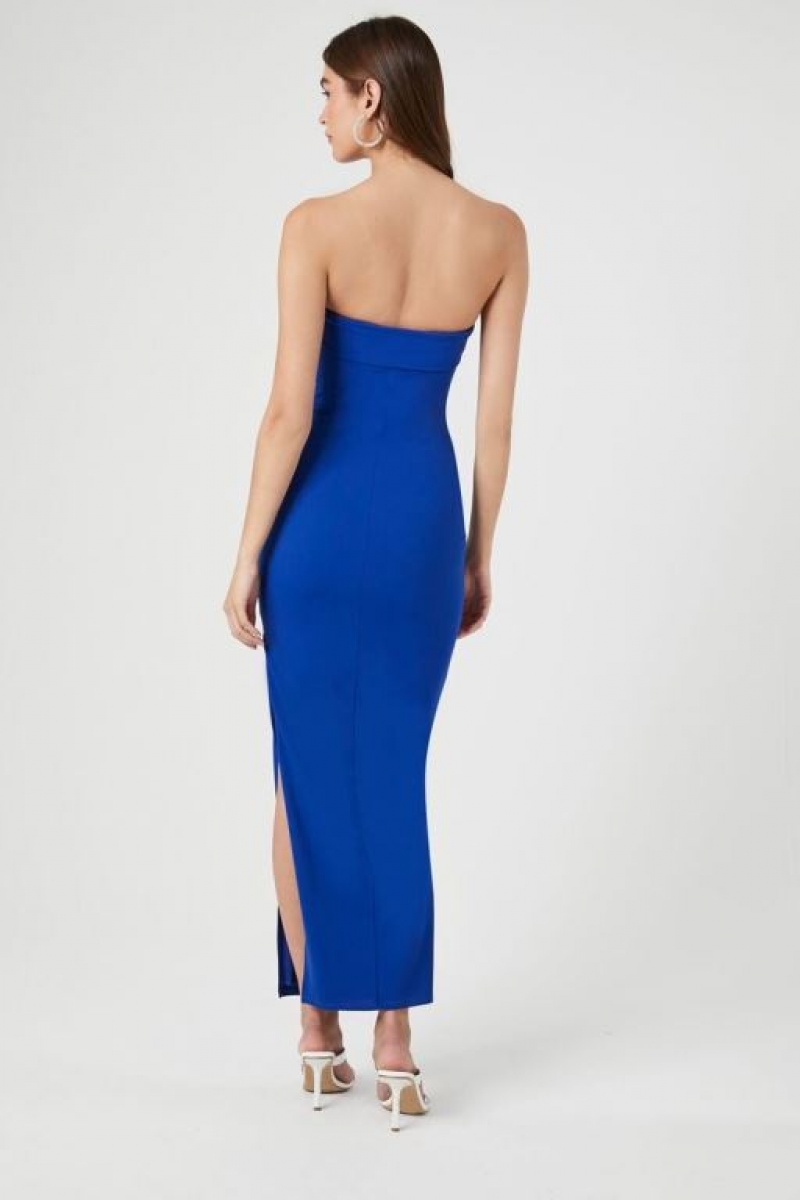 Vestido Forever 21 Strapless Leg Slit Maxi Mujer Azul Real Azules | ZBdb6zrBZHx