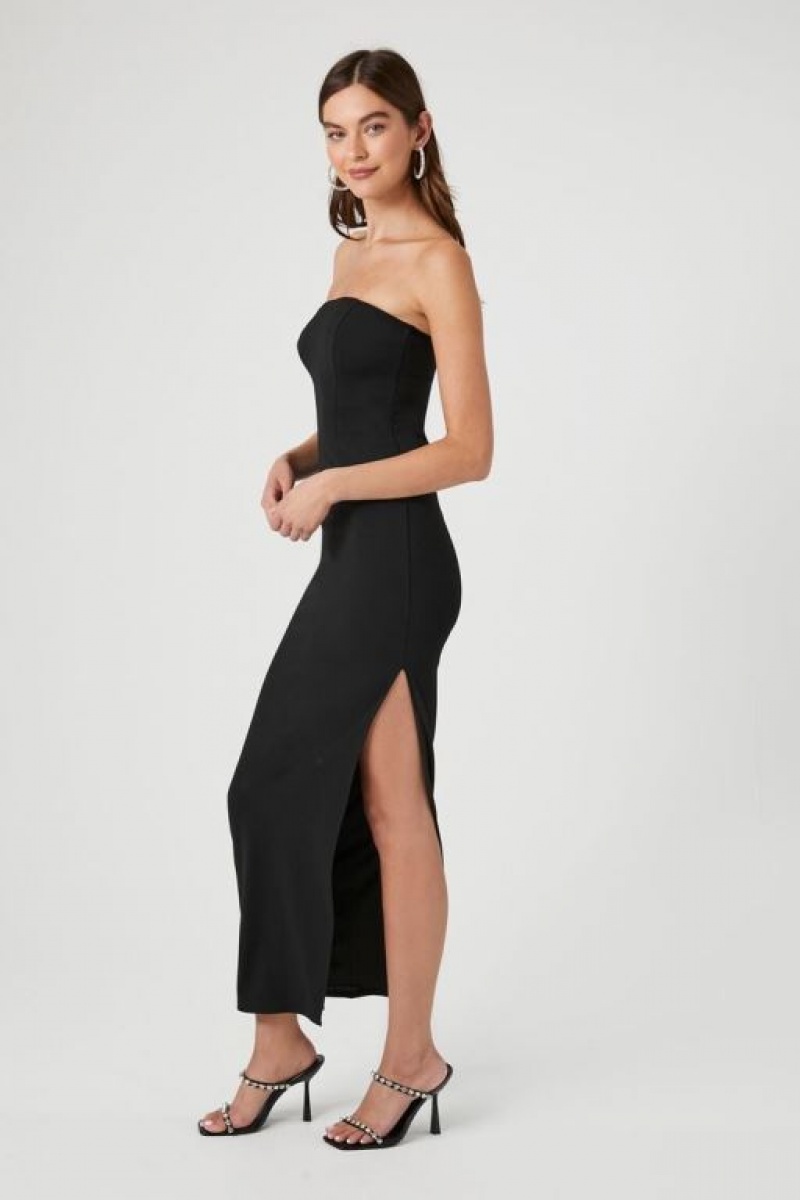 Vestido Forever 21 Strapless Leg Slit Maxi Mujer Negras | zRayveEcYES