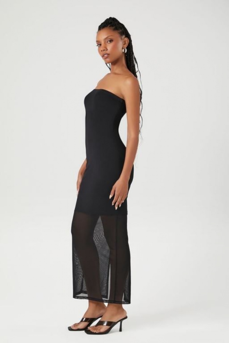 Vestido Forever 21 Strapless Mesh Bodycon Maxi Mujer Negras | TN6w3yphu3U