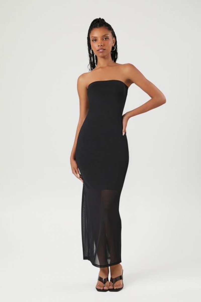 Vestido Forever 21 Strapless Mesh Bodycon Maxi Mujer Negras | TN6w3yphu3U