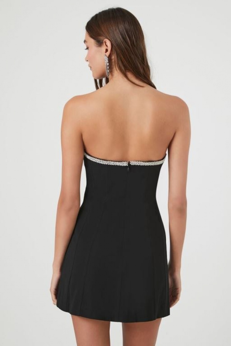 Vestido Forever 21 Strapless Rhinestone Mini Mujer Negras Plateadas | CwUDntymVh3