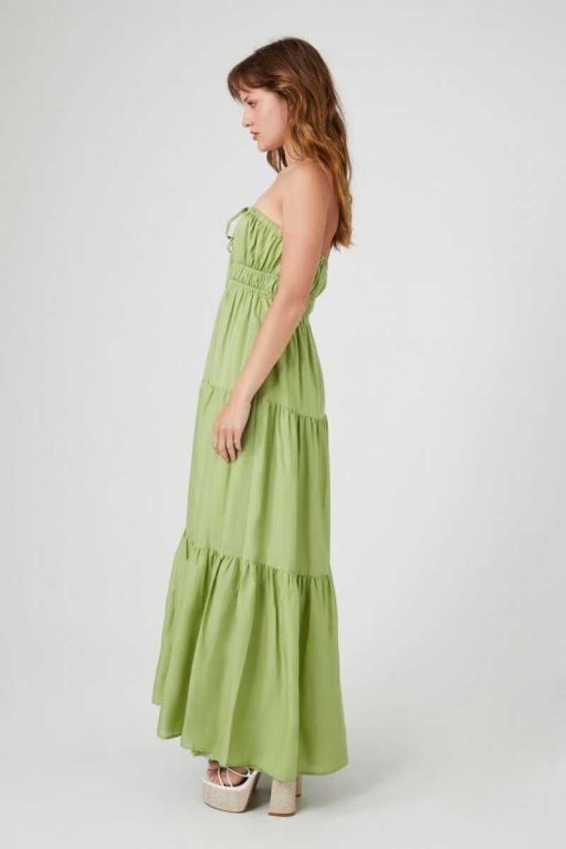 Vestido Forever 21 Strapless Tiered Maxi Mujer Verde Oliva | 232PwLt5dTh