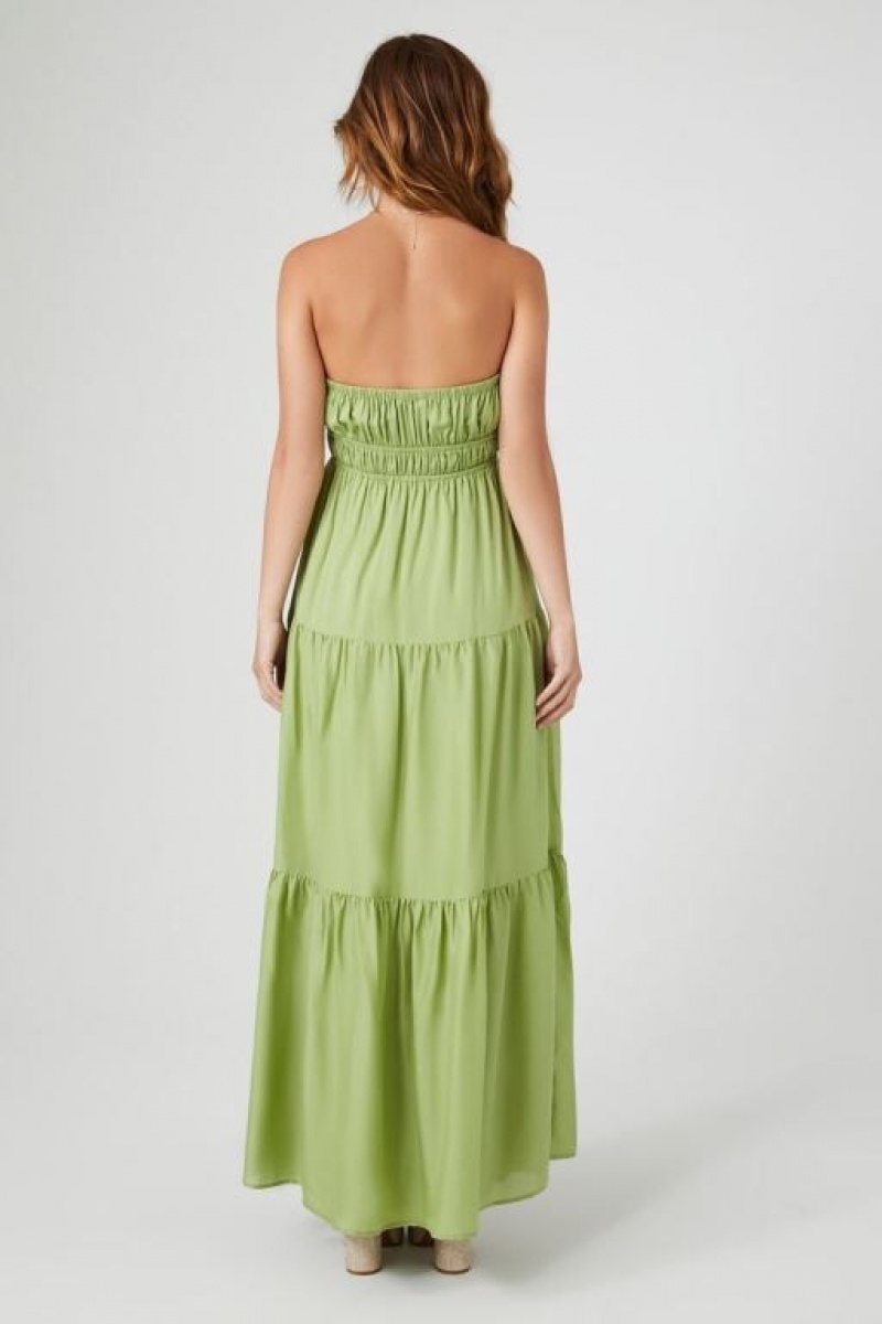 Vestido Forever 21 Strapless Tiered Maxi Mujer Verde Oliva | 232PwLt5dTh