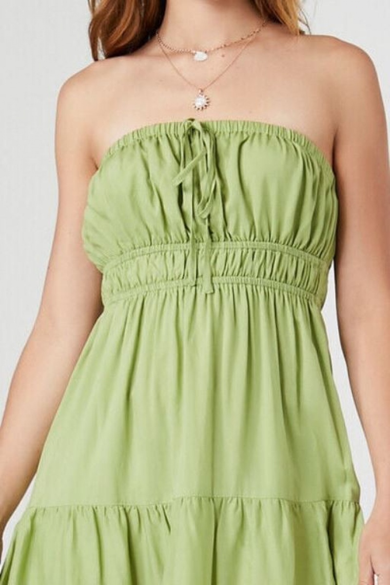 Vestido Forever 21 Strapless Tiered Maxi Mujer Verde Oliva | 232PwLt5dTh