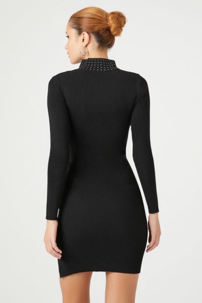 Vestido Forever 21 Studded Mock Neck Mujer Negras | Kt8KTAv2qMN