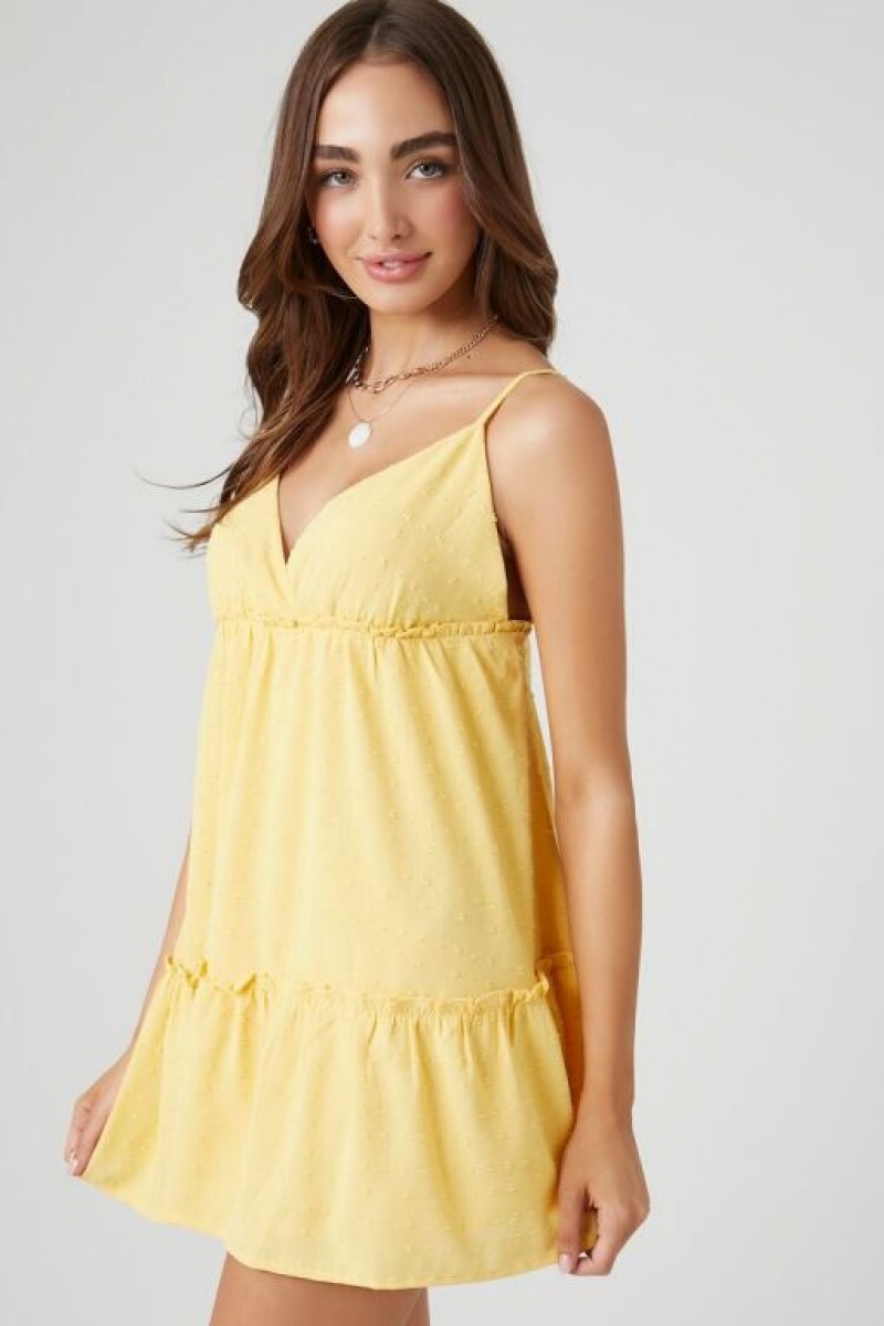 Vestido Forever 21 Surplice Clip Dot Babydoll Mujer Cornsilk | WNSewsv1Bg6