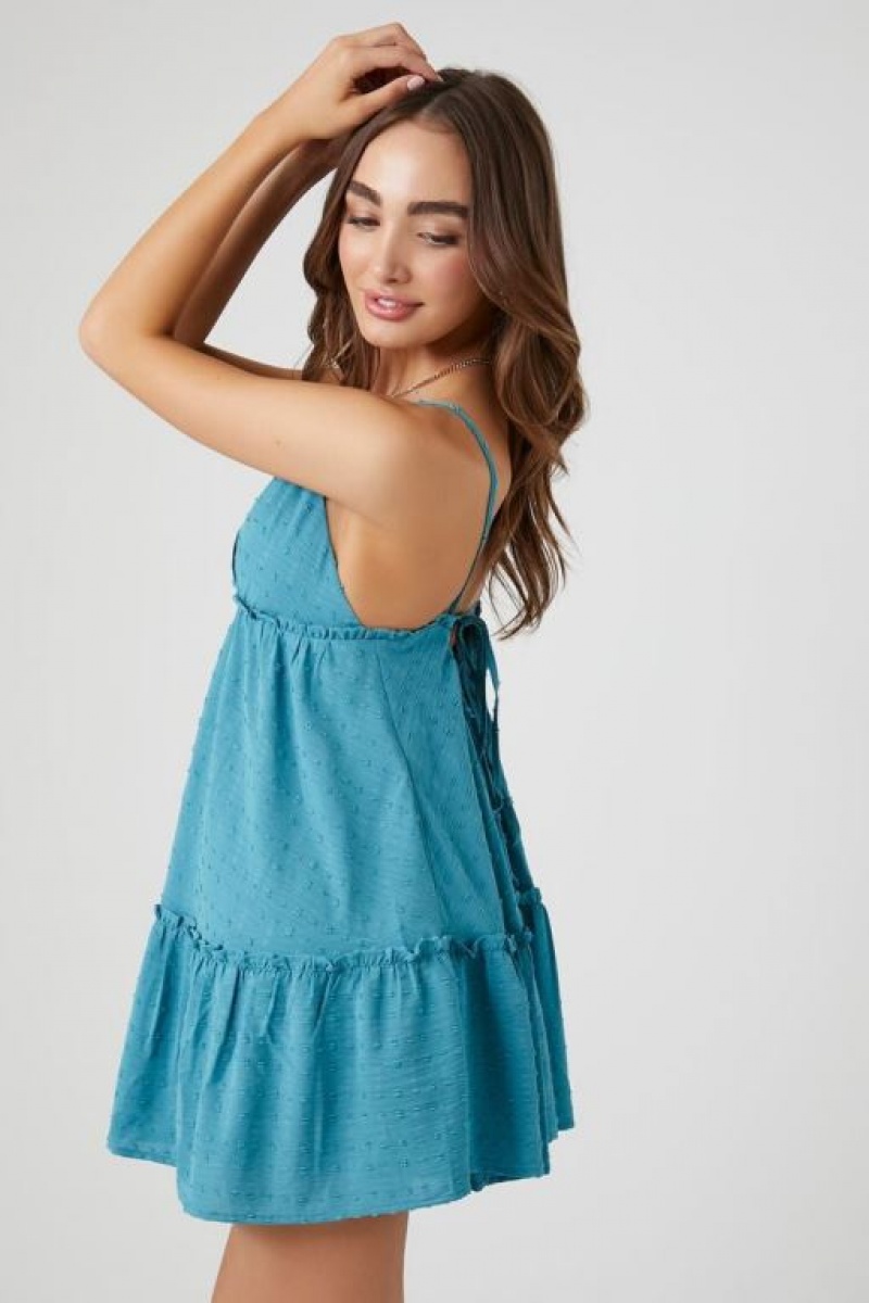 Vestido Forever 21 Surplice Clip Dot Babydoll Mujer Turquesa Azules | EQcytQvuBAw