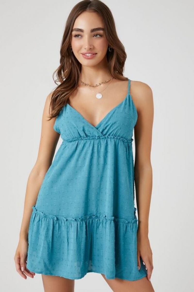 Vestido Forever 21 Surplice Clip Dot Babydoll Mujer Turquesa Azules | EQcytQvuBAw