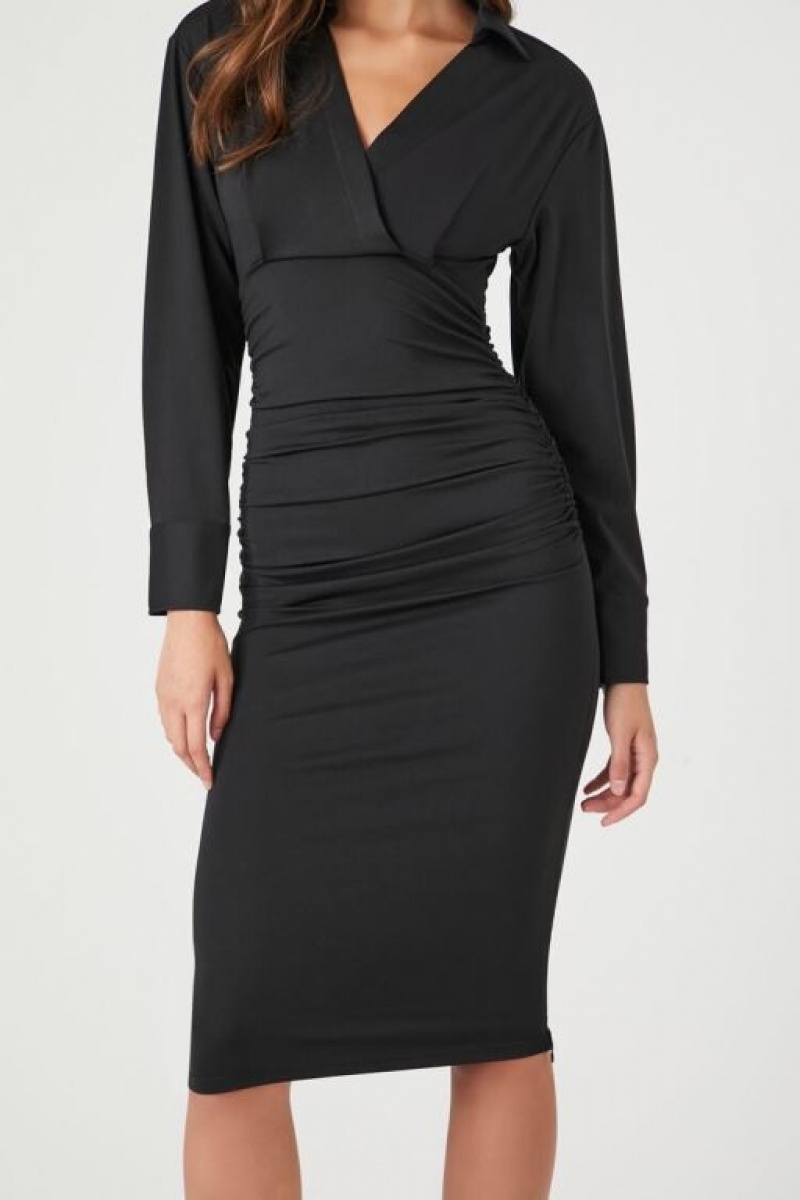 Vestido Forever 21 Surplice Cutout Midi Mujer Negras | U2DaEplfAvb