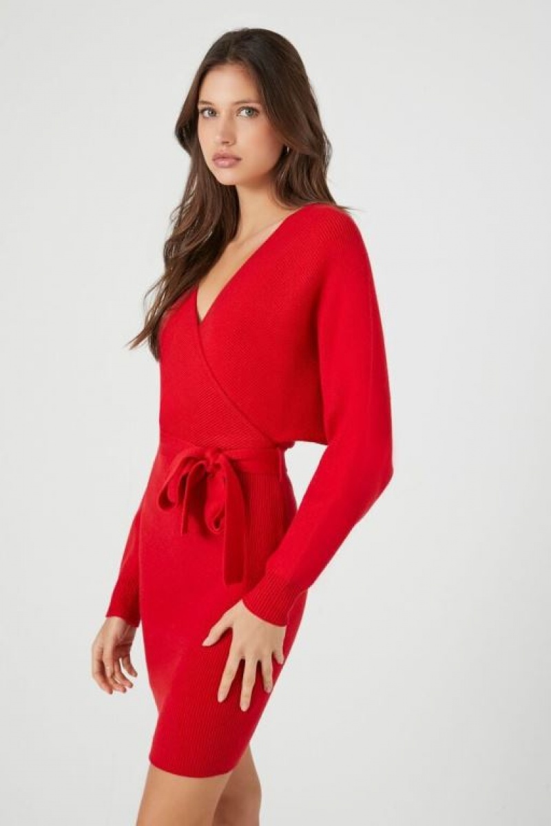 Vestido Forever 21 Surplice Long Sleeve Mujer Rojas | rErWs23hINM