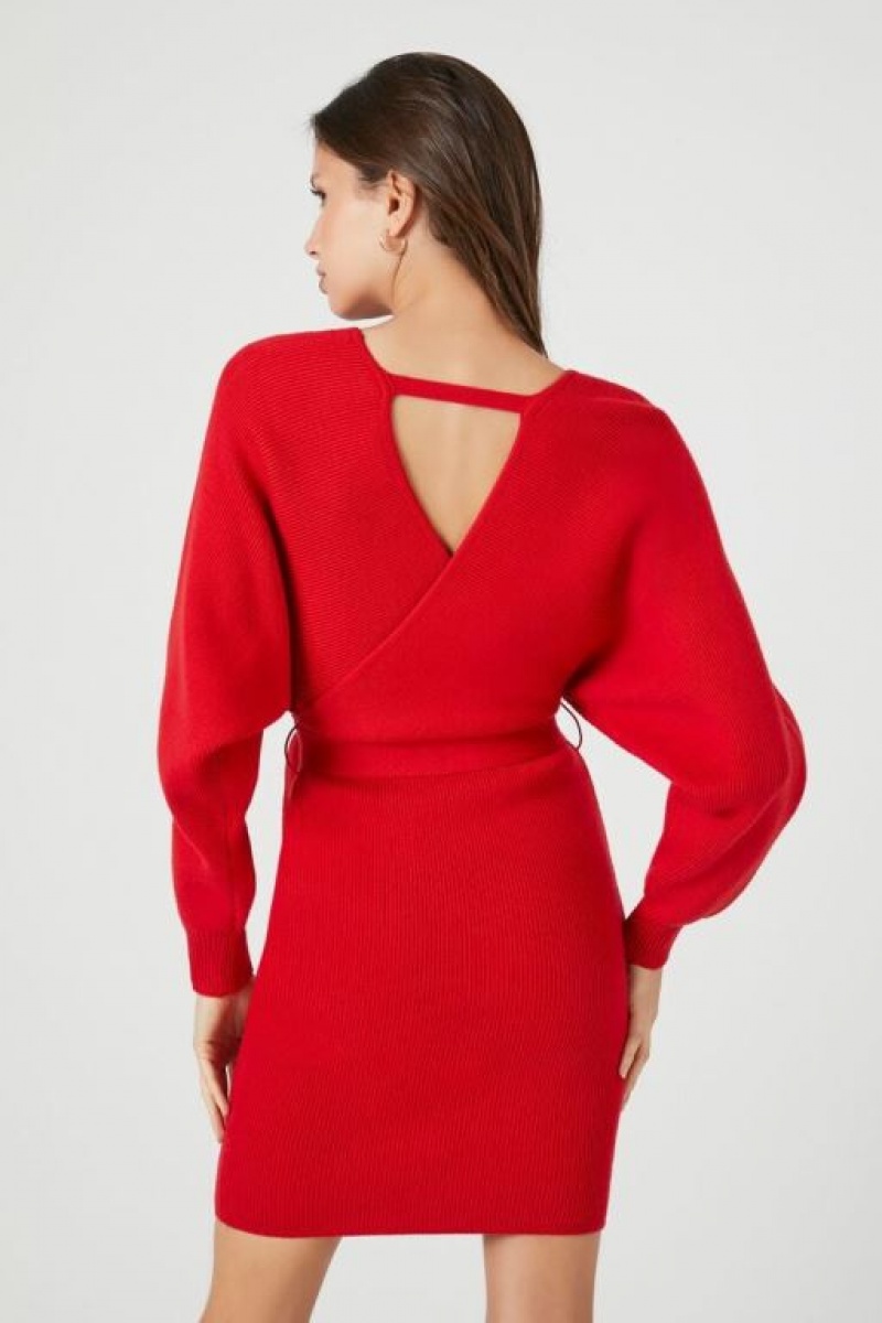 Vestido Forever 21 Surplice Long Sleeve Mujer Rojas | rErWs23hINM