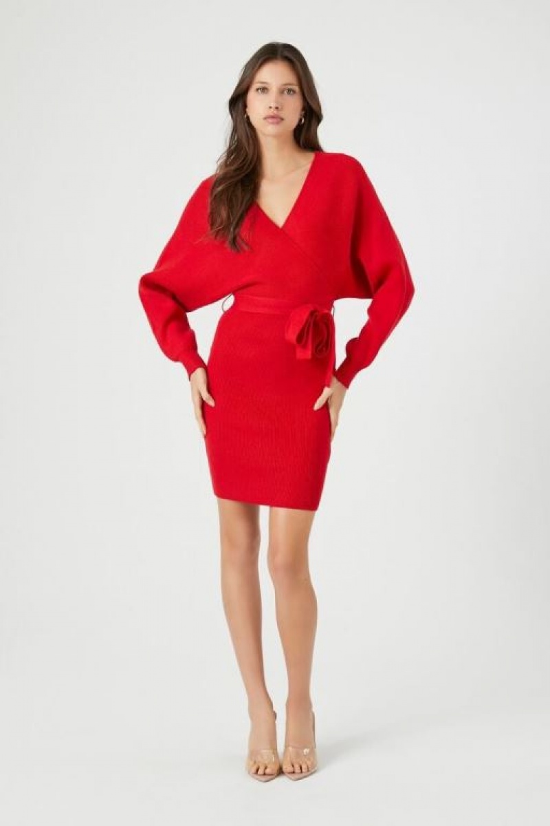 Vestido Forever 21 Surplice Long Sleeve Mujer Rojas | rErWs23hINM