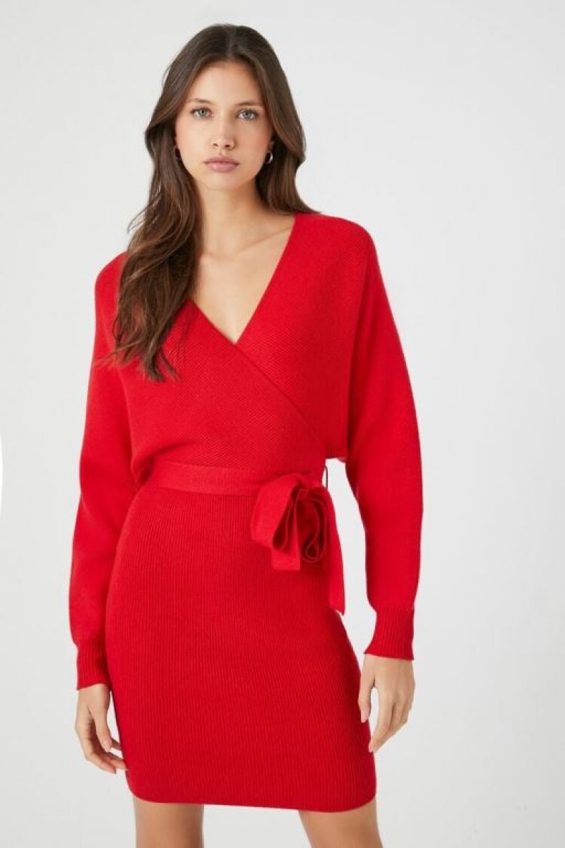 Vestido Forever 21 Surplice Long Sleeve Mujer Rojas | rErWs23hINM