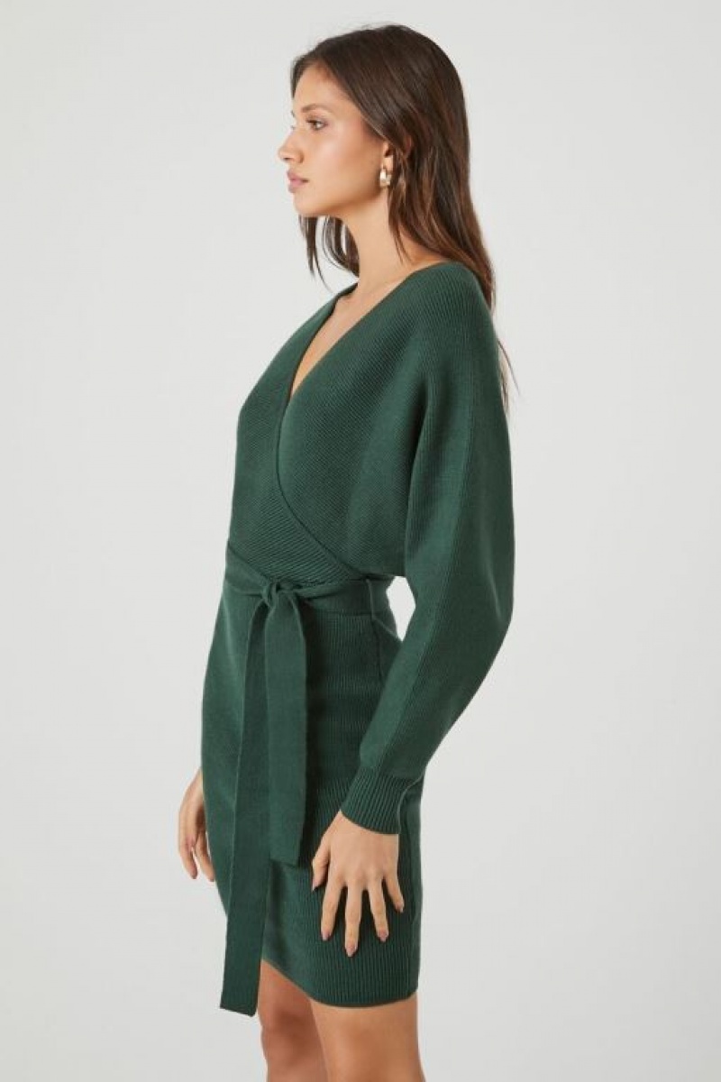 Vestido Forever 21 Surplice Long Sleeve Mujer Verde | 8WdXMpEVgpF