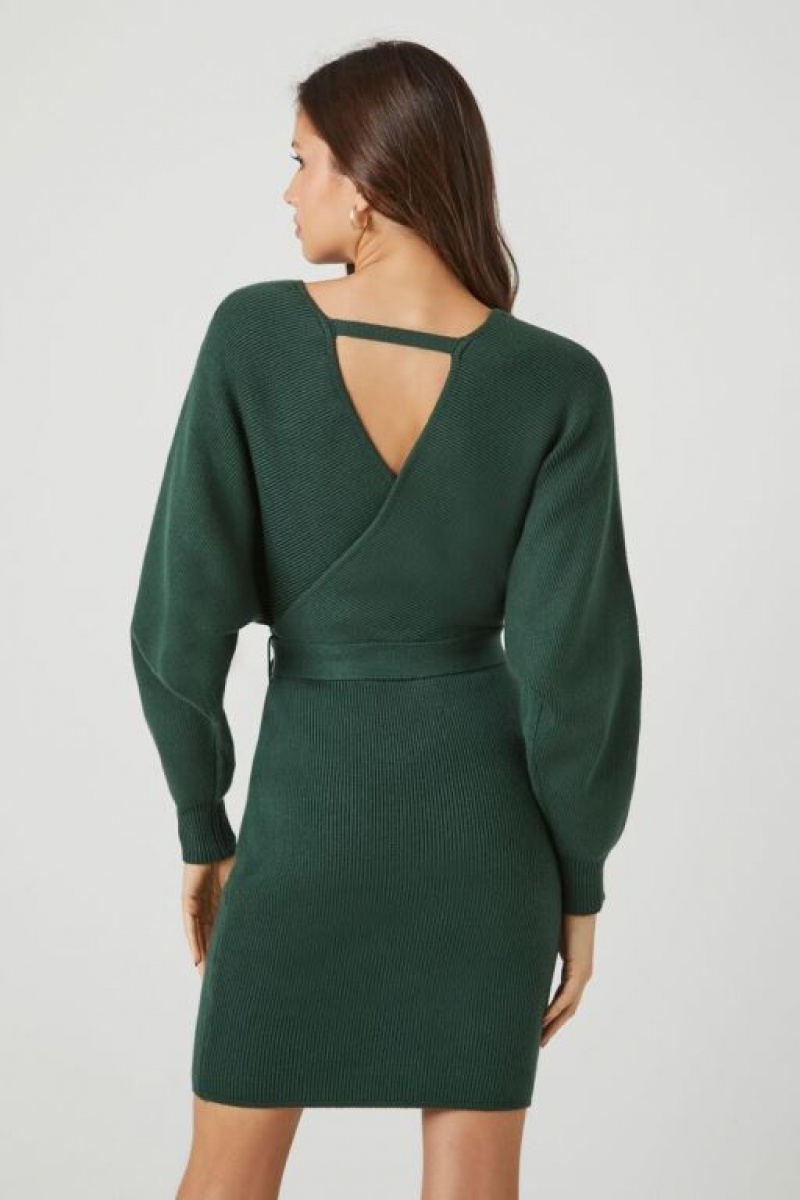 Vestido Forever 21 Surplice Long Sleeve Mujer Verde | 8WdXMpEVgpF