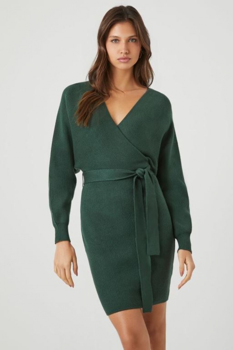 Vestido Forever 21 Surplice Long Sleeve Mujer Verde | 8WdXMpEVgpF