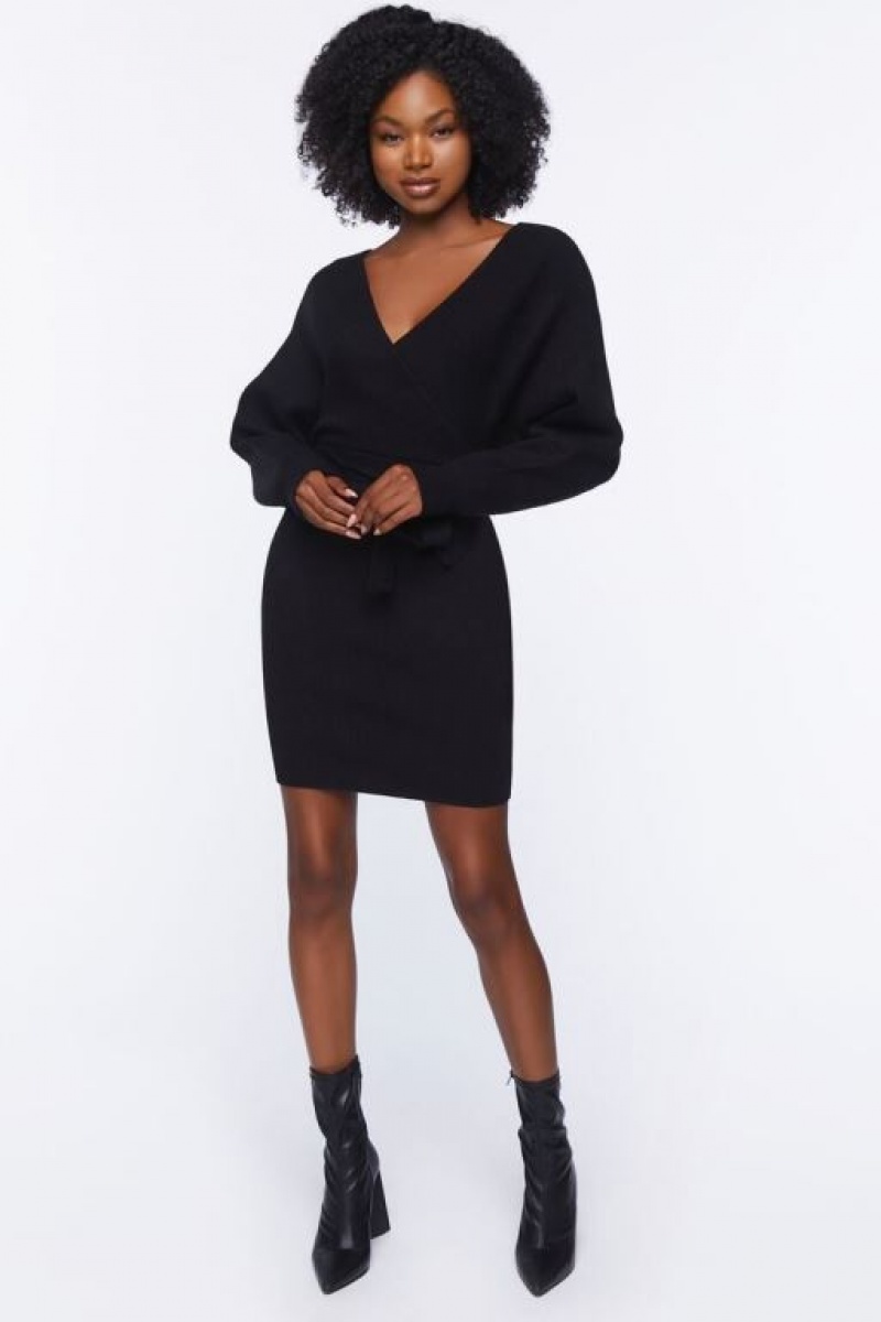 Vestido Forever 21 Surplice Long Sleeve Mujer Negras | gOFFNFpFFXe