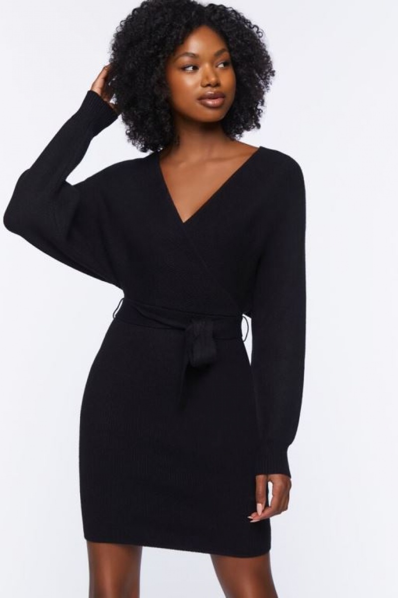 Vestido Forever 21 Surplice Long Sleeve Mujer Negras | gOFFNFpFFXe