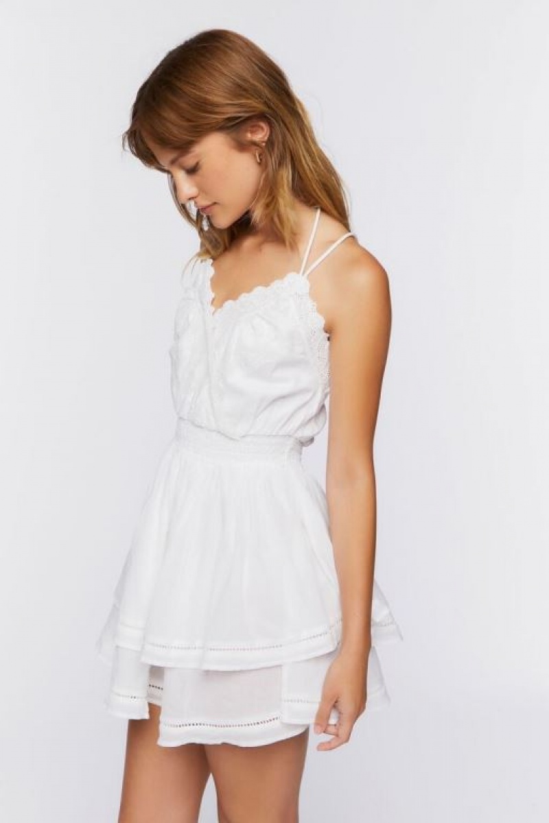 Vestido Forever 21 Surplice Tiered Mini Mujer Blancas | eJfKjbB9NCD