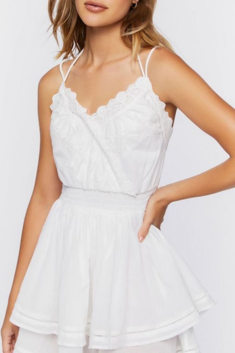 Vestido Forever 21 Surplice Tiered Mini Mujer Blancas | eJfKjbB9NCD