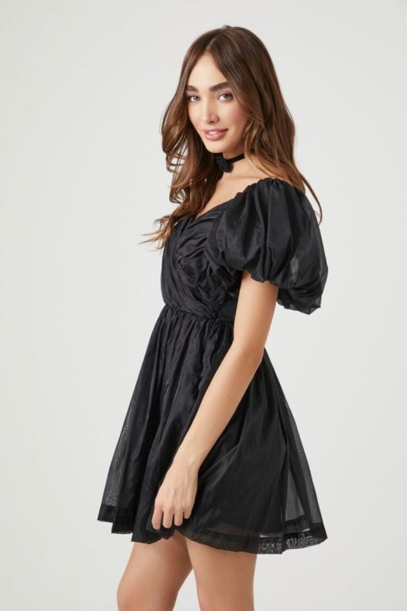 Vestido Forever 21 Sweetheart Chiffon Mini Mujer Negras | EuapVMT7eZs