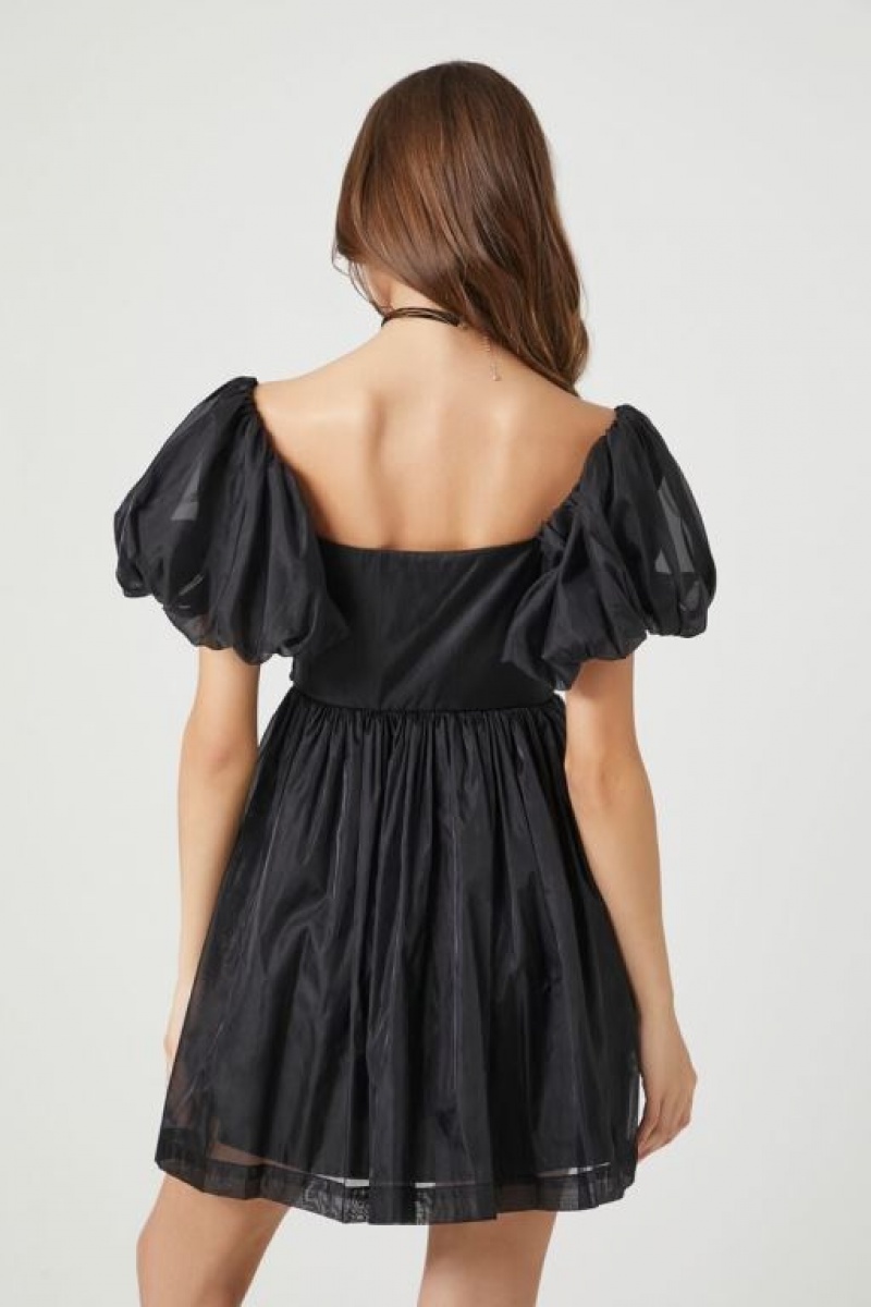 Vestido Forever 21 Sweetheart Chiffon Mini Mujer Negras | EuapVMT7eZs