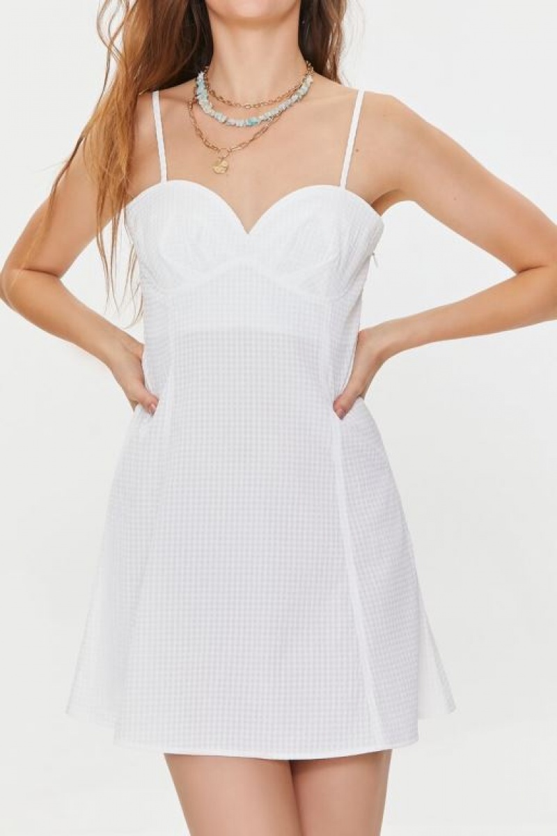 Vestido Forever 21 Sweetheart Gingham Mini Mujer Blancas | 1xNpscgDqJE