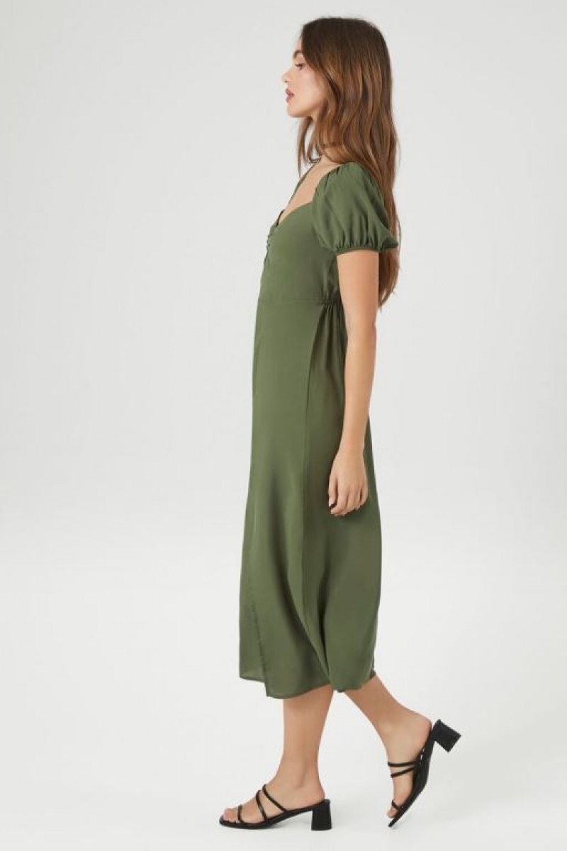 Vestido Forever 21 Sweetheart Lace Up Midi Mujer Verde Oliva | fifTKhpCrA5