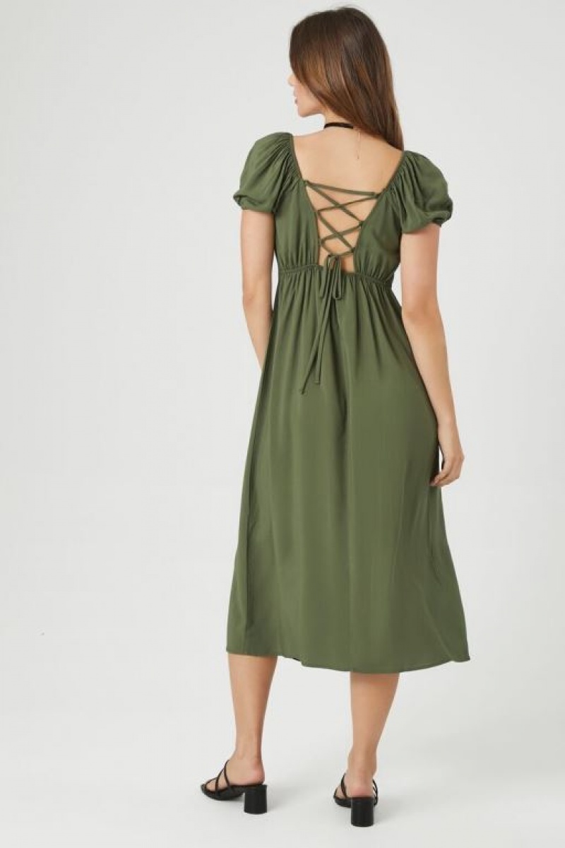 Vestido Forever 21 Sweetheart Lace Up Midi Mujer Verde Oliva | fifTKhpCrA5