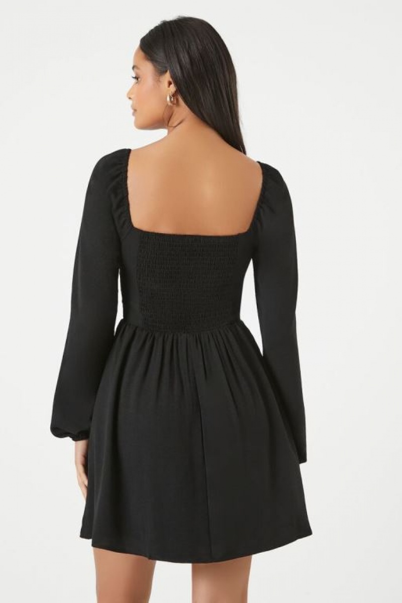 Vestido Forever 21 Sweetheart Peasant Sleeve Mini Mujer Negras | vRadYKiT4T9