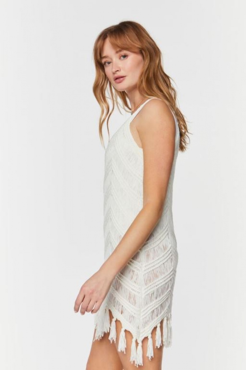 Vestido Forever 21 Tassel Trim Crochet Mini Mujer Blancas | BTzmmuD4pPs