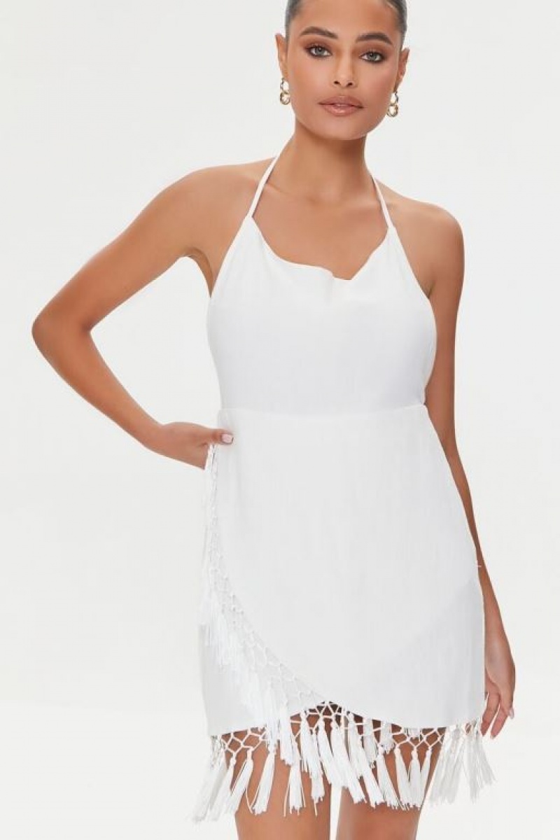 Vestido Forever 21 Tassel Trim Halter Mini Mujer Blancas | CKiGclLglgD