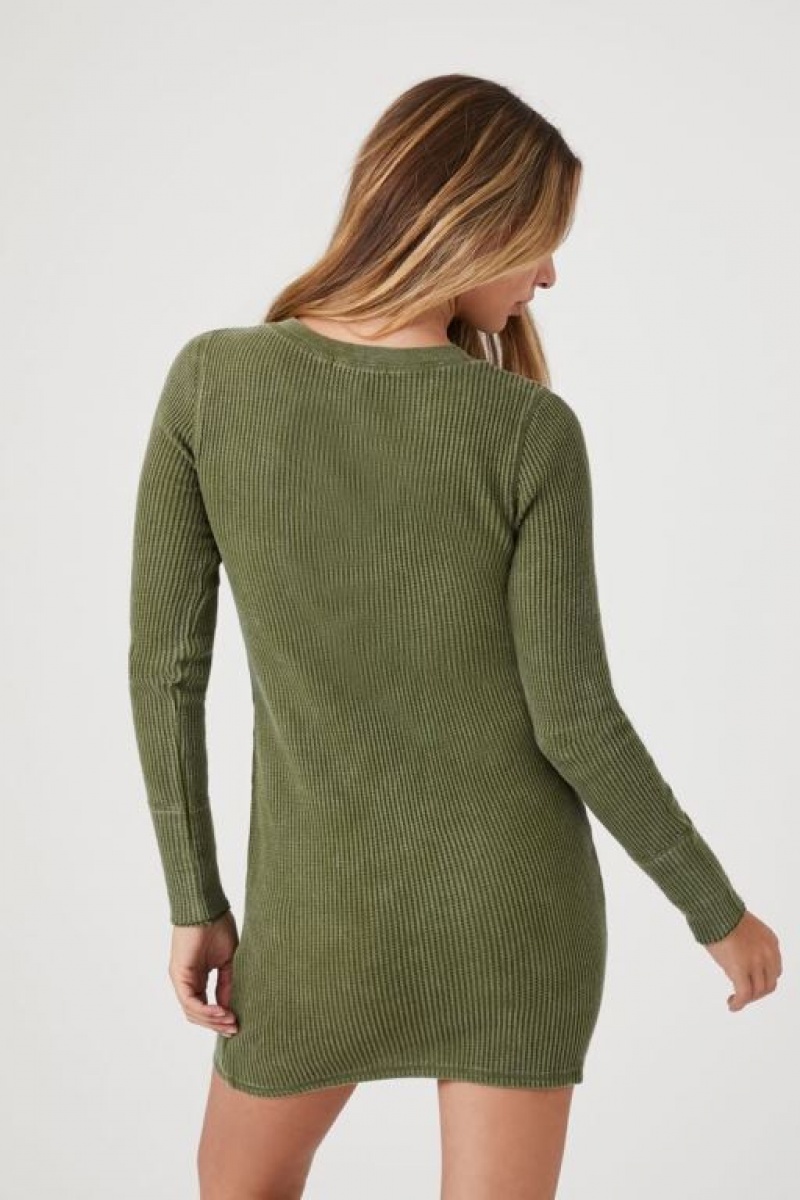 Vestido Forever 21 Thermal Button Front Bodycon Mujer Gris Verde | KjW1GCNmIg2