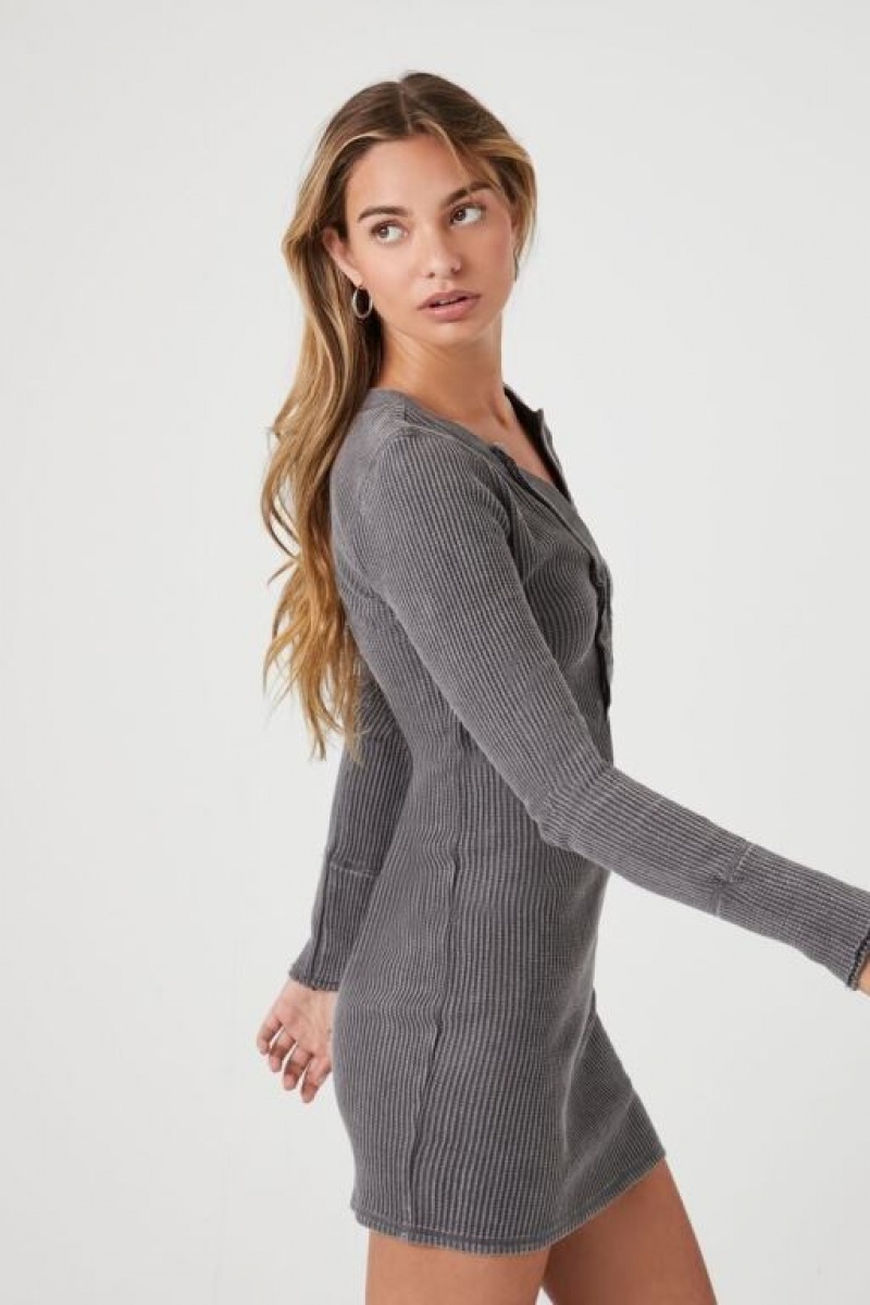 Vestido Forever 21 Thermal Button Front Bodycon Mujer Gris | 1qRw6QlJ3qh