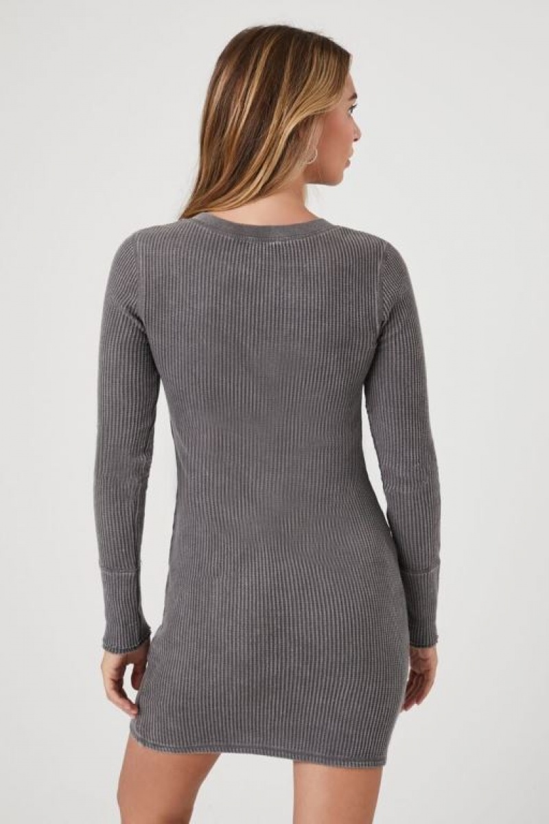 Vestido Forever 21 Thermal Button Front Bodycon Mujer Gris | 1qRw6QlJ3qh