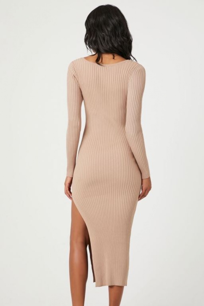 Vestido Forever 21 Thigh Slit Midi Mujer Gris Marrones | Yug1jhqIYqr