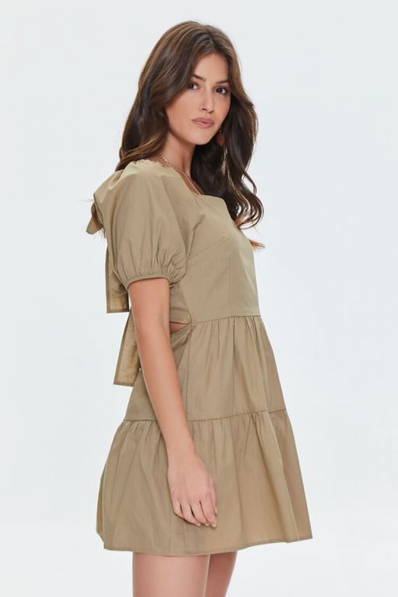 Vestido Forever 21 Tie Back Poplin Mini Mujer Marrones | 1Tqz2Hw2jCT