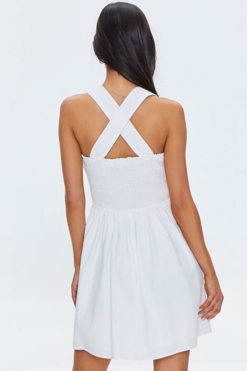 Vestido Forever 21 Tie Back Smocked Mini Mujer Blancas | qDppqxPfHjp